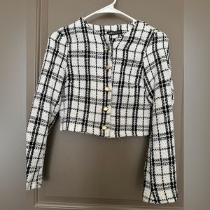 Tweed cropped jacked with gold buttons. Size small